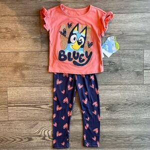 Disney Bluey Toddler Girl 2 Piece Outfit Short Sleeve Ruffle Shirt & Pant 4T
